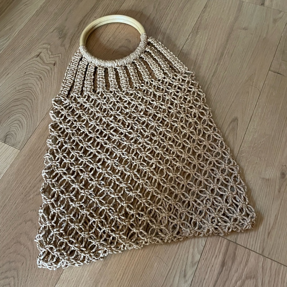 VINTAGE Handcrafted Tan Macrame Tote Bag